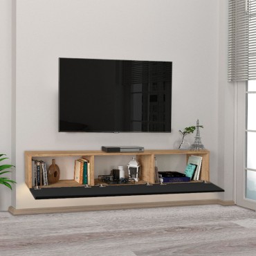 Έπιπλο τηλεόρασης επιτοίχιο Damla Megapap με LED χρώμα sapphire oak - μαύρο 180x29,5x29,5cm 1 τεμ.