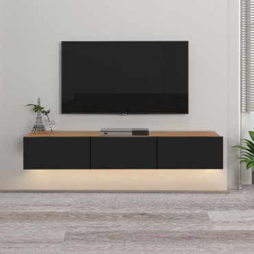 Έπιπλο τηλεόρασης επιτοίχιο Damla Megapap με LED χρώμα sapphire oak - μαύρο 180x29,5x29,5cm 1 τεμ.