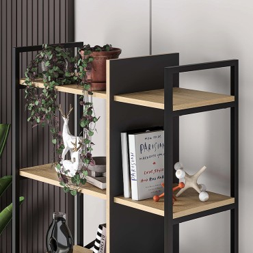 Βιβλιοθήκη Detroit Megapap χρώμα sapphire oak - silky black 87,5x35,2x175cm 1 τεμ.