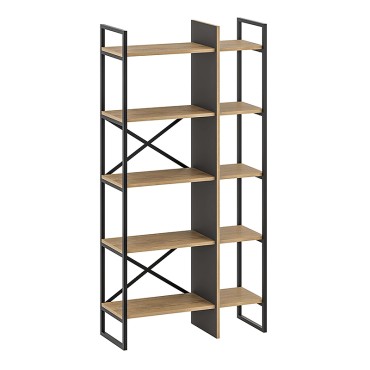 Βιβλιοθήκη Detroit Megapap χρώμα sapphire oak - silky black 87,5x35,2x175cm 1 τεμ.