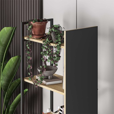Βιβλιοθήκη Detroit Megapap χρώμα sapphire oak - silky black 58x35,2x175cm 1 τεμ.