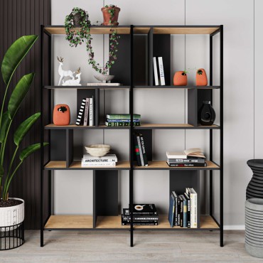 Βιβλιοθήκη Maxi Megapap χρώμα sapphire oak - silky black 144x35x175cm 1 τεμ.