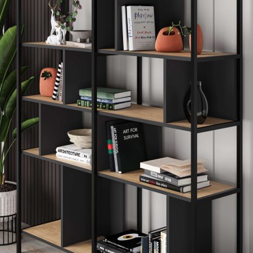 Βιβλιοθήκη Maxi Megapap χρώμα sapphire oak - silky black 144x35x175cm 1 τεμ.