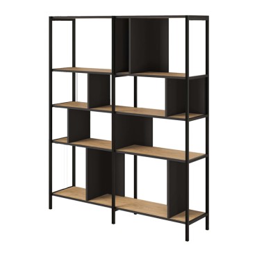 Βιβλιοθήκη Maxi Megapap χρώμα sapphire oak - silky black 144x35x175cm 1 τεμ.