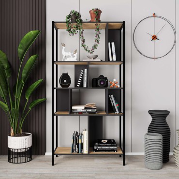 Βιβλιοθήκη Midi Megapap χρώμα sapphire oak - silky black 88x35x175cm 1 τεμ.
