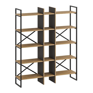 Βιβλιοθήκη Detroit Megapap χρώμα sapphire oak - silky black 143,5x35,2x175cm 1 τεμ.