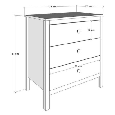 Συρταριέρα French Megapap χρώμα λευκό 73x47x81cm 1 τεμ.