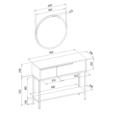 Κονσόλα με καθρέπτη Suzy Megapap χρώμα λευκό 90x29,6x76cm 1 τεμ.