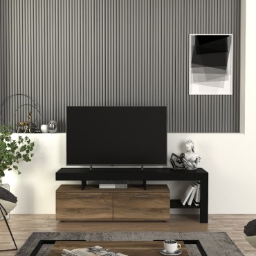 Έπιπλο τηλεόρασης Acnes Megapap χρώμα μαύρο - καρυδί 160x40x53cm 1 τεμ.