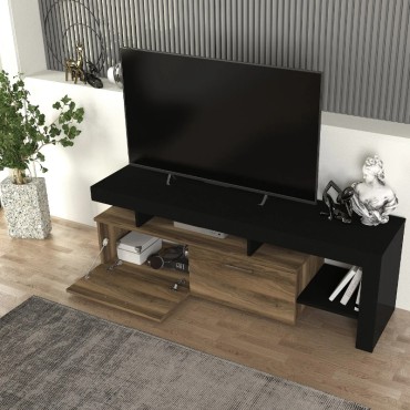 Έπιπλο τηλεόρασης Acnes Megapap χρώμα μαύρο - καρυδί 160x40x53cm 1 τεμ.
