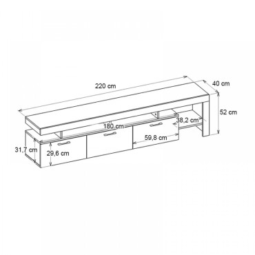 Έπιπλο τηλεόρασης Acnes Megapap χρώμα λευκό - sapphire oak 220x40x52cm 1 τεμ.