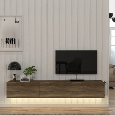 Έπιπλο τηλεόρασης επιτοίχιο Damla Megapap με LED χρώμα καρυδί 180x29,5x29,5cm 1 τεμ.