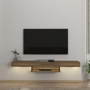 Έπιπλο τηλεόρασης επιτοίχιο Albares Megapap με LED χρώμα καρυδί 150x29,6x22cm 1 τεμ.