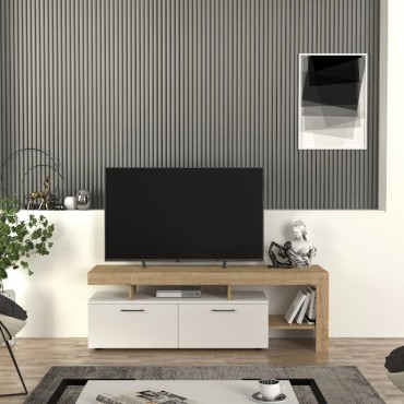 Έπιπλο τηλεόρασης Acnes Megapap χρώμα λευκό - sapphire oak 160x40x53cm 1 τεμ.