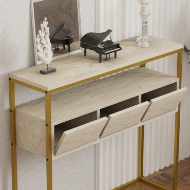 Κονσόλα Guarda Megapap χρώμα μπεζ travertine - χρυσό 100x29x90cm 1 τεμ.