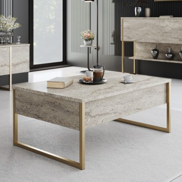 Τραπεζάκι σαλονιού Luxe Megapap χρώμα travertine - χρυσό 90x60x40cm 1 τεμ.