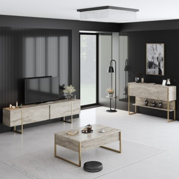 Τραπεζάκι σαλονιού Luxe Megapap χρώμα travertine - χρυσό 90x60x40cm 1 τεμ.