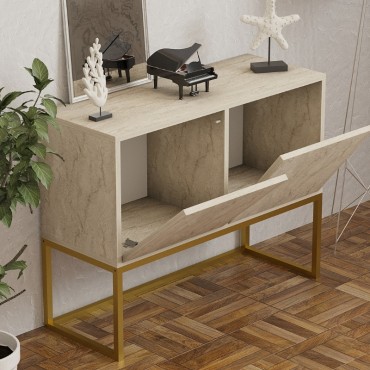 Κονσόλα - Μπουφές Zermat Megapap χρώμα μπεζ travertine - χρυσό 90x34x70cm 1 τεμ.