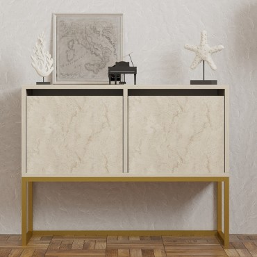 Κονσόλα - Μπουφές Zermat Megapap χρώμα μπεζ travertine - χρυσό 90x34x70cm 1 τεμ.