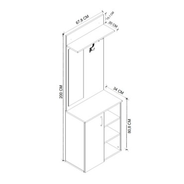 Έπιπλο εισόδου Norva Megapap χρώμα sapphire oak - ανθρακί 67,8x36,3x200,6cm 1 τεμ.