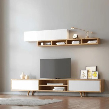 Σύνθεση τηλεόρασης Serine Megapap χρώμα λευκό - sapphire oak 170x37x45cm 1 τεμ.