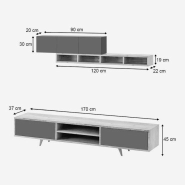 Σύνθεση τηλεόρασης Serine Megapap χρώμα λευκό - sapphire oak 170x37x45cm 1 τεμ.