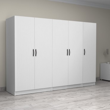 Ντουλάπα ρούχων Victoria Megapap πεντάφυλλη χρώμα λευκό 250x60x181cm 1 τεμ.