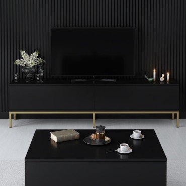Έπιπλο τηλεόρασης Lord Megapap χρώμα μαύρο - χρυσό 180x30x47cm 1 τεμ.
