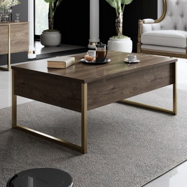 Τραπεζάκι σαλονιού Luxe Megapap χρώμα καρυδί - χρυσό 90x60x40cm 1 τεμ.