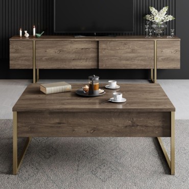 Τραπεζάκι σαλονιού Luxe Megapap χρώμα καρυδί - χρυσό 90x60x40cm 1 τεμ.