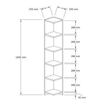 Βιβλιοθήκη γωνιακή Ravella Megapap χρώμα λευκό 25x25x160cm 1 τεμ.