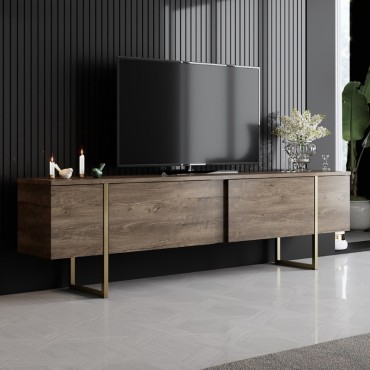 Έπιπλο τηλεόρασης Luxe Megapap χρώμα καρυδί - χρυσό 180x30x50cm 1 τεμ.