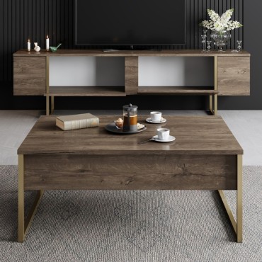 Έπιπλο τηλεόρασης Luxe Megapap χρώμα καρυδί - χρυσό 180x30x50cm 1 τεμ.