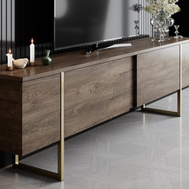 Έπιπλο τηλεόρασης Luxe Megapap χρώμα καρυδί - χρυσό 180x30x50cm 1 τεμ.