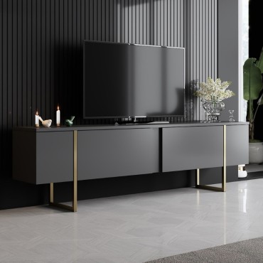Έπιπλο τηλεόρασης Luxe Megapap χρώμα ανθρακί - χρυσό 180x30x50cm 1 τεμ.