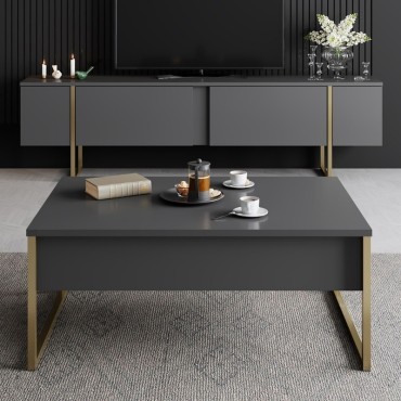 Έπιπλο τηλεόρασης Luxe Megapap χρώμα ανθρακί - χρυσό 180x30x50cm 1 τεμ.