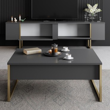 Έπιπλο τηλεόρασης Luxe Megapap χρώμα ανθρακί - χρυσό 180x30x50cm 1 τεμ.