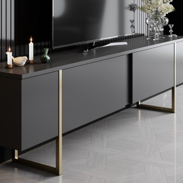 Έπιπλο τηλεόρασης Luxe Megapap χρώμα ανθρακί - χρυσό 180x30x50cm 1 τεμ.