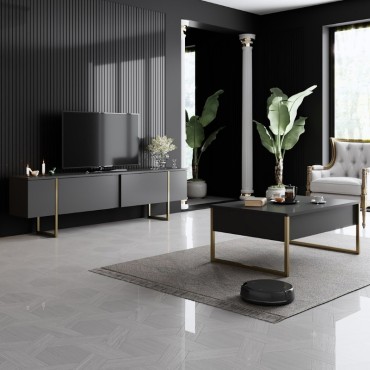 Έπιπλο τηλεόρασης Luxe Megapap χρώμα ανθρακί - χρυσό 180x30x50cm 1 τεμ.