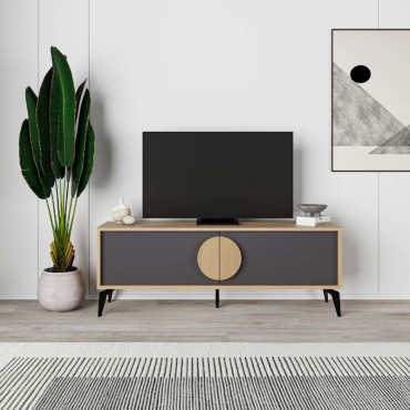Έπιπλο τηλεόρασης Gora Megapap χρώμα sapphire oak - silky black 140x35,6x51cm 1 τεμ.