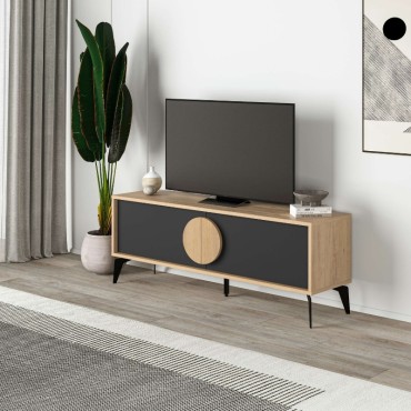 Έπιπλο τηλεόρασης Gora Megapap χρώμα sapphire oak - silky black 140x35,6x51cm 1 τεμ.