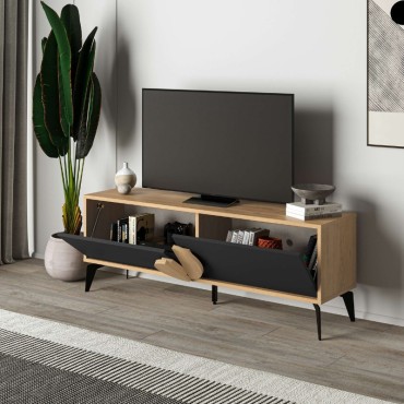Έπιπλο τηλεόρασης Gora Megapap χρώμα sapphire oak - silky black 140x35,6x51cm 1 τεμ.