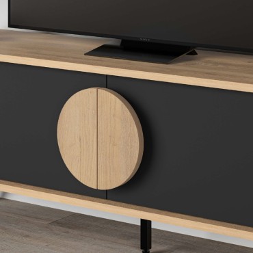 Έπιπλο τηλεόρασης Gora Megapap χρώμα sapphire oak - silky black 140x35,6x51cm 1 τεμ.