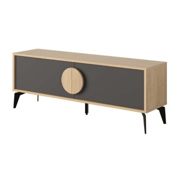Έπιπλο τηλεόρασης Gora Megapap χρώμα sapphire oak - silky black 140x35,6x51cm 1 τεμ.