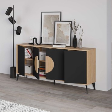 Μπουφές Gora Megapap χρώμα sapphire oak - silky black 180x40x82cm 1 τεμ.