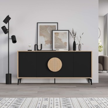 Μπουφές Gora Megapap χρώμα sapphire oak - silky black 180x40x82cm 1 τεμ.