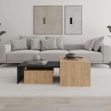 Τραπεζάκι σαλονιού σετ 3 τεμ. Kanta Megapap χρώμα sapphire oak - silky black 80x50x40,5cm