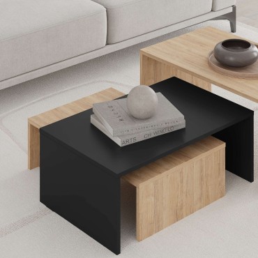 Τραπεζάκι σαλονιού σετ 3 τεμ. Kanta Megapap χρώμα sapphire oak - silky black 80x50x40,5cm