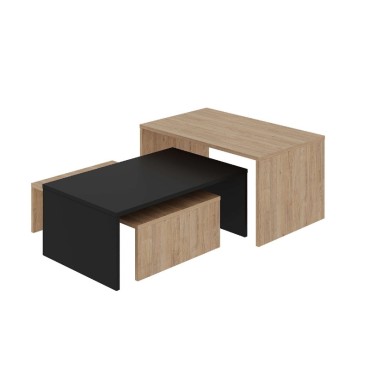 Τραπεζάκι σαλονιού σετ 3 τεμ. Kanta Megapap χρώμα sapphire oak - silky black 80x50x40,5cm