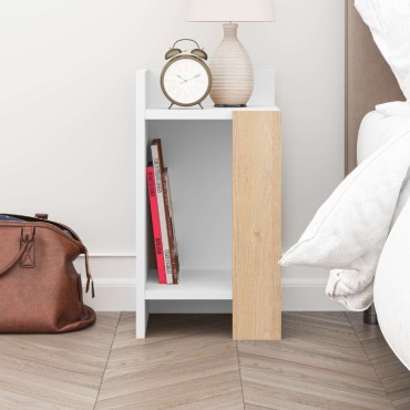 Κομοδίνο Elos Megapap χρώμα λευκό - saphhire oak 30x31,7x55cm 1 τεμ.